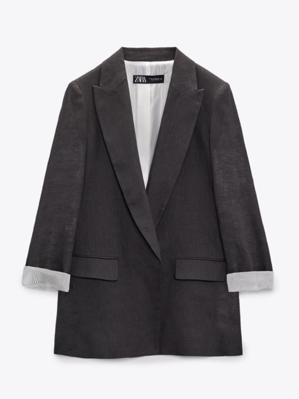 Zara Linen Blend Open Front Oversized Black Blazer size Small